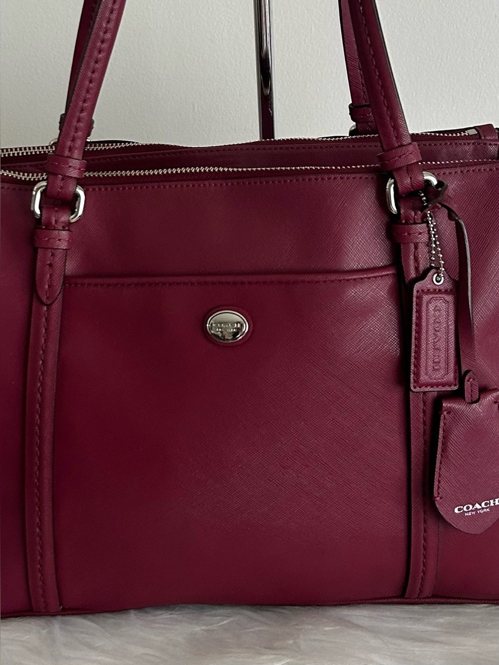 Coach Madison Saffiano Leather Carryall Tote Satchel Burgundy Oxblood F25669 - Picture 6 of 11